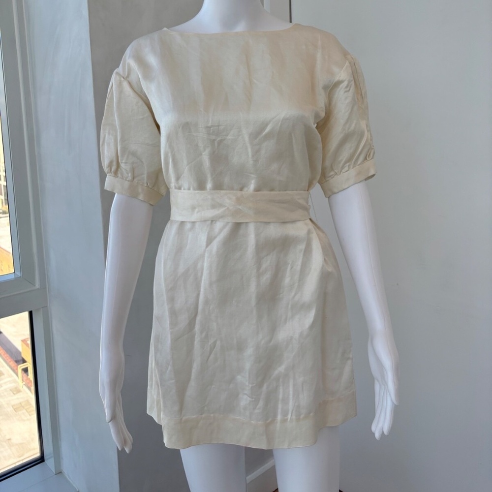 Designer Jill Stuart Linen Off White Belted Mini Dress